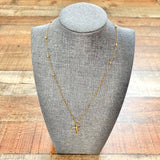 No Brand Gold Bead Chain with Gold CZ Cross Jesus Pendant Necklace