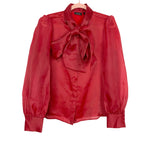 Halogen x Atlantic Pacific Red Button Up Bow Neck Blouse- Size L (sold out online)