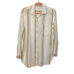 Billabong Cream/Tan Striped Button Down Long Sleeve Cover Up Top- Size S