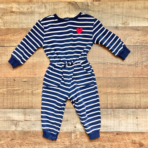 Old Navy White/Navy Striped with Heart Jumpsuit- Size 18-24M