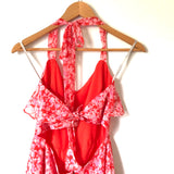 Lovers & Friends Halter Ruffle Tie Front Romper with Exposed Back- Size S