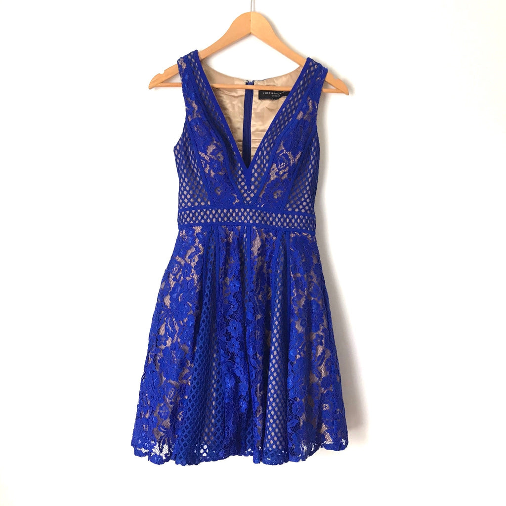 Forever Unique Blue and Nude Lace Dress- Size 2 The Saved Collection Forever Unique Blue and Nude Lace Dress- Size 2 The Saved Collection