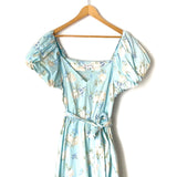 Love Shack Fancy “Estelle” Blue Floral Puff Sleeve Dress- Size 14