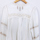 Free People White Embroidered Lace Up Blouse- Size XS