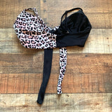 No Brand Black/Animal Print Front Tie Bikini Top- Size S (We have matching bottom)