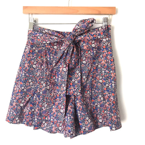 J Crew Floral Front Pleated Tie Front Shorts- Size 0