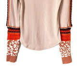 Free People Thermal Top with Crochet Sleeves and Animal Print Cuffs- Size S