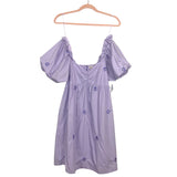 The Impeccable Pig Lavender Embroidered Floral Puff Sleeve Dress NWT- Size S