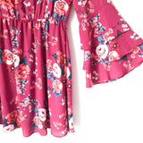 Pink Lily Berry Floral Dress with Ruffle Bell Sleeves NWT- Size S