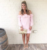 Amanda Uprichard Light Pink 100% Silk Off the Shoulder Dress- Size L (see notes)