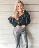 Do+Be Black Ruffle One Off Shoulder Long Sleeve Top NWT- Size S