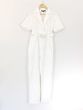 Kittenish White Short Sleeve Belted Jumpsuit NWT- Size S