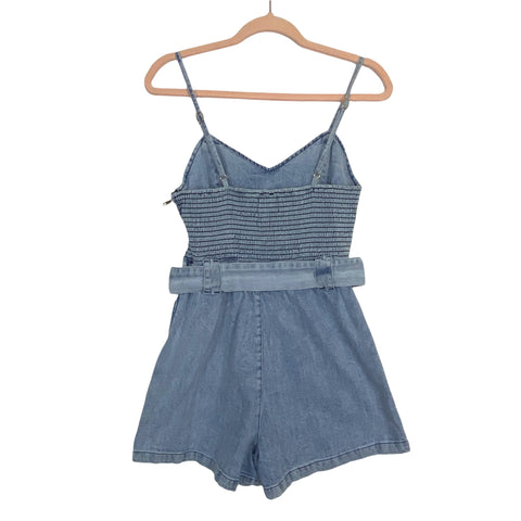 Show Me Your Mumu Denim Belted Romper- Size S