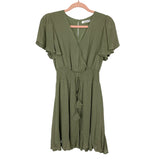 Magnolia Boutique Olive Flutter Sleeve Smocked Tie Waist Dress- Size S (sold out online)