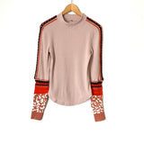 Free People Thermal Top with Crochet Sleeves and Animal Print Cuffs- Size S