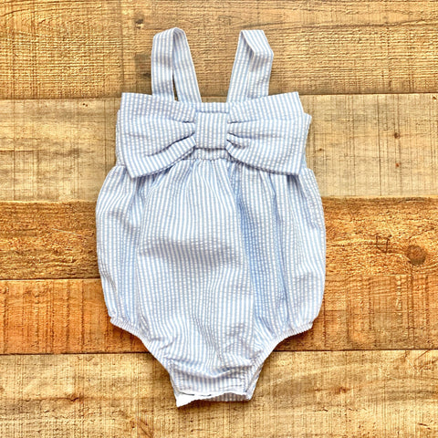 Mudpie Blue and White Front Bow Seersucker Swimsuit- Size 9-12M