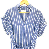 Hayden Blue & White Stripe Tie Linen-like Blouse with High Low Hem- Size S