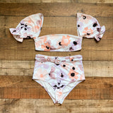 Peony Floral Removable Puff Sleeve Padded Bikini Top- Size 10 (sold out online, we have matching bottoms)