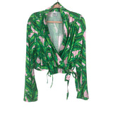 Groupie Pajamas Green/Pink tropical Pajama Tie Wrap Pajama Top- Size XL