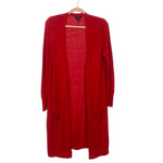 Halogen Red Linen Blend Double Pocket Full Length Cardigan- Size M