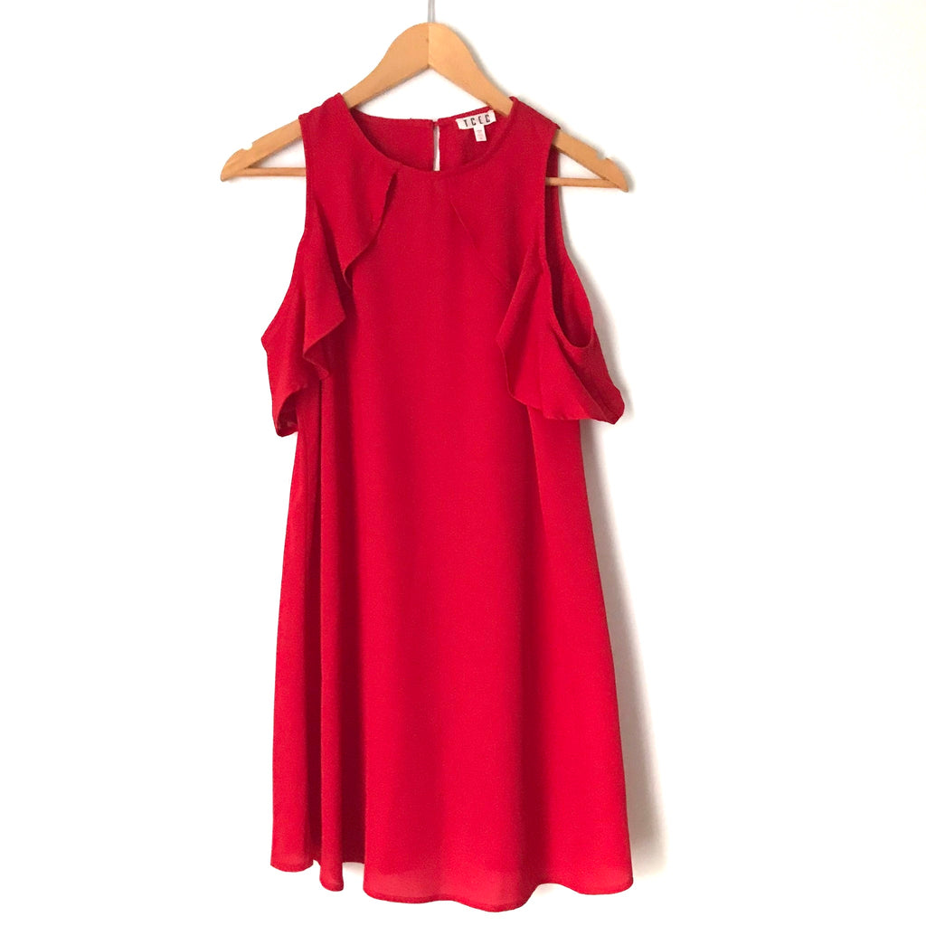 TCEC Red Cold Shoulder Ruffle Dress- Size S – The Saved Collection