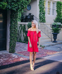 Pleione Red Off The Shoulder Dress - Size XS