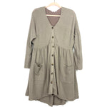 Amaryllis Tan Waffle Button Up Front Pocket Dress- Size L