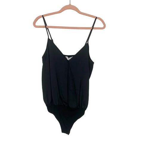 Rampage Black Front Snap Surplice Thong Bodysuit- Size S