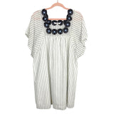 Madewell White/Gray Striped with Navy/Light Blue Embroidered Neckline Dress- Size M (see notes)