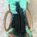 JadeTribe Straw Tote with Teal Fringe (brand new)