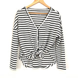 Arizona Waffle Knit Striped Tie Front Blouse- Size S