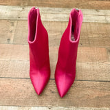 Just Fabulous Magenta Satin Like Zip Back High Heel Booties- Size 6.5 Like New