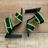 Pretty Little Thing Black/Neon Strap Mules- Size 5 (fit like 7)