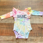 TYED Tie-Dye Ruffle Long Sleeve Babe Onesie- Size ~6-12M (see notes)