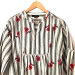 FATE Embroidered Floral Striped Bell Sleeve Blouse- Size S