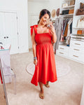 Listicle Red Smocked Bodice Shoulder Tie Strap Dress NWT- Size M