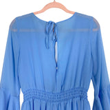Eva Mendes x New York & Company Light Blue Chiffon Front Button Detail with Front and Back Cut Outs and Ruffle Bell Sleeves Dress- Size XS