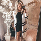 Doe & Rae White Striped Knit Open Long Cardigan- Size S