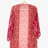 No Brand Red/Pink Floral Print Long Kimono- One Size