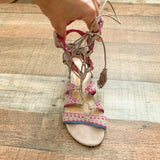 Schutz Leather Sole Ankle Wrap Tassel Sandals- Size 7