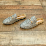 SHE & IN Silver Sparkle Faux Fur Lined Mules- Size 38 (In Like New Condition!)