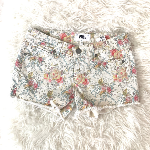 Paige Cream Floral Denim Shorts- Size 25