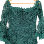 LUXXEL Hunter Green Lace Off the Shoulder Dress with Lace Up Detail- Size S