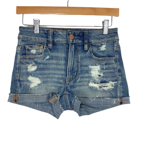 American Eagle Outfitters Super Stretch Distressed High Rise Shortie Shorts- Size 0