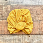 No Brand Mustard Ribbed Knit Ruched Back Knot Headwrap- Size ~0-6M (see notes)