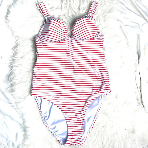 Fig Leaves Red and White Striped Padded One Piece- Size 38D