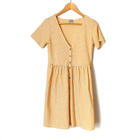 ASOS Yellow Striped V Neck Button Dress- Size 2