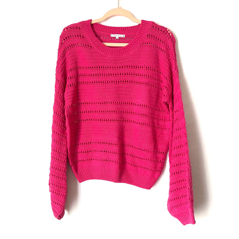 Willow & Clay Pink Open Knit Bubble Sleeve Sweater- Size S