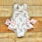 Sal & Pimenta Striped Twisted Candy Print Ruffle Swimsuit- Size ~12M (see notes)