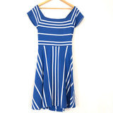 LOFT Blue Striped Dress with Exposed Back- Size L